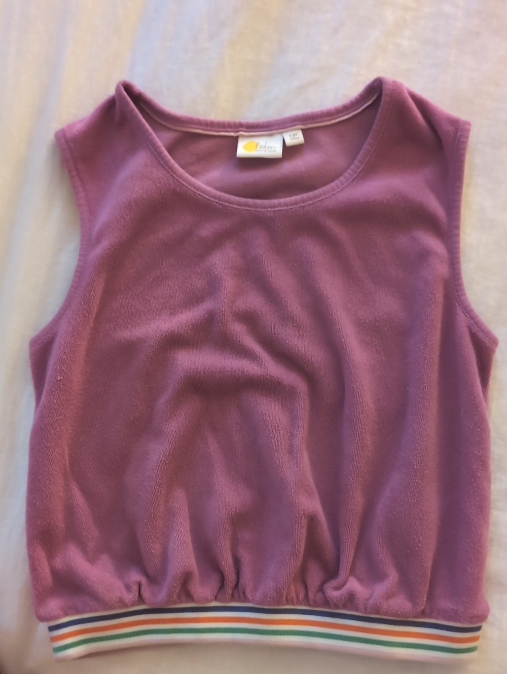 Mini Boden Purple Sleeveless Tank In Terry Cotton with Elastic Striped Hem